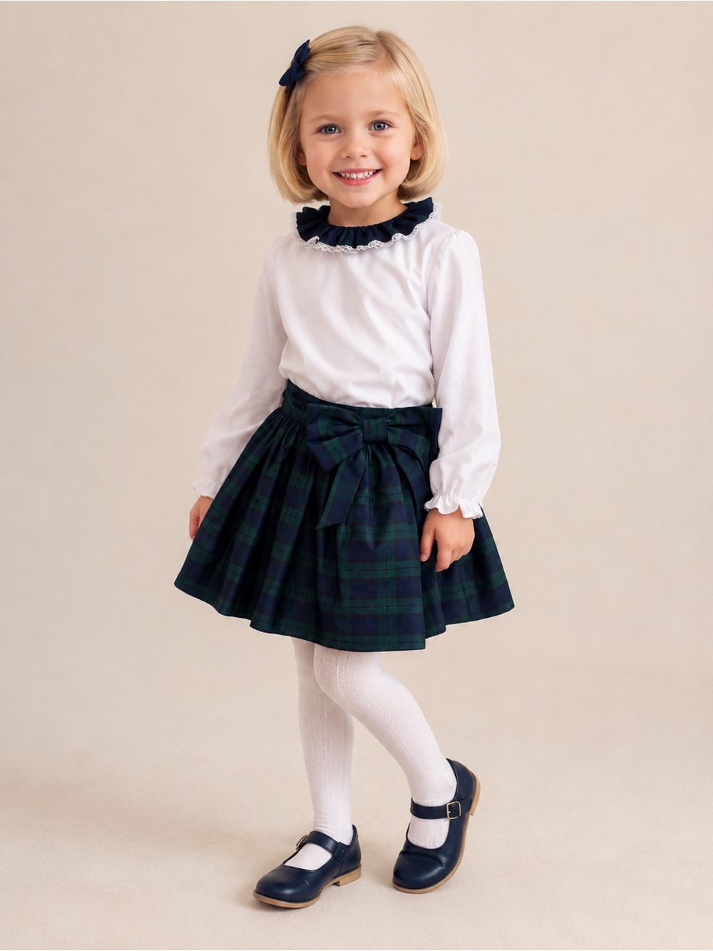 Edgehill Collection x Darby Fallon Clark Wright Bodysuit & Plaid Bow Skirt Set